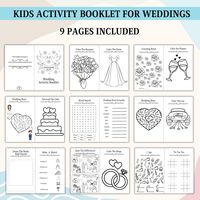 THIS LISTING IS FOR DIGITAL FILES . NOTHING will be shipped. You will be able to download and print them out yourself This kids wedding activity book has 9 pages of wedding games and coloring pages for kids! ★ YOU WILL RECEIVE  - 9 Printable PDF files - 8.5'' x 11'' designs that can easily be printed - High-resolution images After you make the purchase you will receive an email from ETSY with the download link. ★ PRINTING YOUR FILES Your files can be printed at home or any professional local or