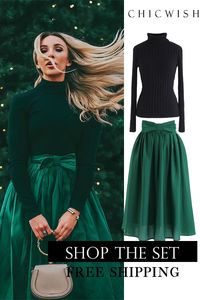 Free Shipping & Easy Return. Up to 30% Off. Bowknot Waist Pleated Midi Skirt in Emerald. Fitted Turtleneck Fluffy Knit Sweater in Black. @meganfazio. #womenfashion #clothing #fashion #outfit #alineskirt #midiskirt #skirt #partyoutfit #datingoutfit#top #holidayoutfit