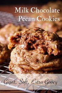 These chocolate chip pecan cookies are extra thick with a soft, gooey center loaded with milk chocolate chips and crunchy, toasted pecans.