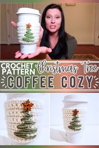 Crocheting an adorable Christmas tree coffee sleeve in her tutorial is perfect for adding a festive touch to your reusable coffee mug. This beginner-friendly pattern involves creating a snug sleeve with a cute, detailed Christmas tree design using simple crochet stitches. You'll start with a chain of 35 stitches to fit standard mugs, then single crochet for 12 rows.