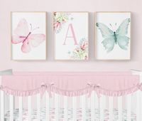 Cover the walls of your butterfly nursery with this set of 3 personalized watercolor butterfly nursery prints for a beautiful addition to your baby girl nursery! Featuring gorgeous watercolor butterflies and your baby girls initial in a pink monogram, this set of 3 baby girl nursery wall art will