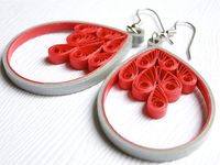 Pretty Handmade Dangle Earrings / Unique Fashion Jewelry / Red Gray Filigree Earrings / Paper Jewelry