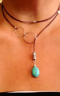 No clasps wrap around lariat turquoise choker, long, bohemian, boho chic,hippie chick, st. silver beads on Etsy, $38.00