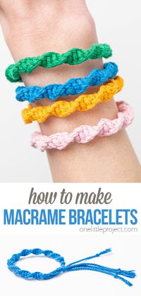 This macrame bracelet is SO CUTE and really easy to make! Follow our video and step by step photo instructions to make macrame bracelets with a beautiful spiral pattern. It's a great craft for macrame beginners, and a fun friendship bracelet pattern. Such a fun macrame idea!