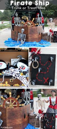 Turn your trunk into a pirate ship with this Pirate Ship Trunk or Treat Idea. With games, toys and treats, trick or treaters will love stopping at your pirate ship.