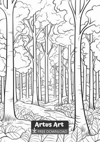 Autumn Forest Coloring Page - Free PDF Download Coloring Page. #freedownload #autumnforestcoloringpage #autumnforest #landscapecoloringpages