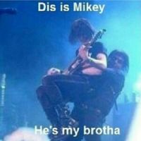 "Gerard and Mikey Way. Gee was actually saving Mikey from a shower if sparks in this picture." <<< true