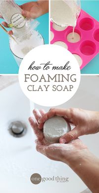 Learn how to make your own foaming clay soap! This recipe contains bentonite clay, which can help clear skin conditions and other skin irritations.