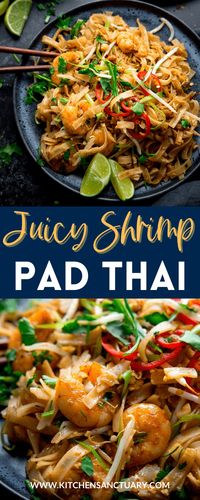 Sweet and savoury Pad Thai with ALL the toppings is way easier than it looks. A fantastic street food dish you can make at home in 30 minutes. #padthai #thaifood #streetfood #betterthantakeout #easydinner #asianfood #noodles #spicyfood