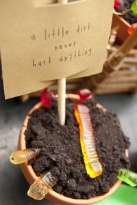 Dirt cake = best thing ever. Suitable for birthday parties, potlucks, and really quirky weddings. (I'm only half-joking about that last part. Dirt cake tastes awesome. Arrange some pretty flowers on top, and you could probably get away with it. Maybe. Or not.)