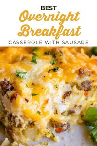 I’m in love with this Overnight Breakfast Casserole! It is everything you love about breakfast wrapped up in one dish: cheesy eggs, sausage, hash browns, peppers and onions! This is a make ahead breakfast but also works great for last minute. It’s a great option for a sausage egg casserole!