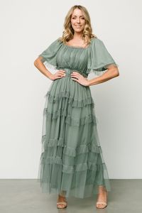 Magdalena Tulle Maxi Dress | Eucalyptus