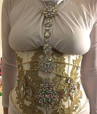 With iridescent rhinestone belt and necklace from Wish