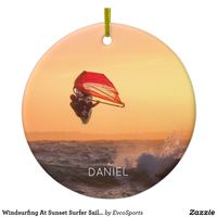 Windsurfing At Sunset Surfer Sailboarding Ceramic Ornament