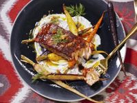 Cocoa Chile Rubbed Salmon with Roasted Rainbow Carrots and Crispy Quinoa Recipe | Jeff Mauro | Food Network