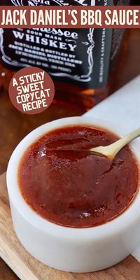 If you're looking for a homemade bbq sauce that's sticky sweet and delicious, look no further than this recipe for Jack Daniels BBQ Sauce! The whiskey is simmered down to add a hint of spice and smoke to this sweet barbecue sauce that's rich in flavor. It's easy to make and delicious brushed on ribs, tossed with chicken strips, or used as a dipping sauce!