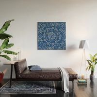 Botanicals in a circles. ferns, garden, leaf, botanic, blue, boho, blue-white, indigo, navy. Wood Wall Art