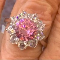 5 Carats Of Diamonds In Pink And White In A Flower Shape . Size 8 , Plated . Diamonds Are Simulants