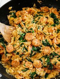 Indulge in a comforting and nutritious meal with this Savory Orzo Skillet featuring creamy chicken sausage. Perfect for busy weeknights, this dish combines tender orzo pasta with flavorful chicken sausage in a creamy sauce that’s both satisfying and wholesome. Packed with protein and rich flavors, it’s a one-pan wonder that will delight your taste buds and keep you coming back for more. Whether you're cooking for the family or meal prepping for the week, this recipe is sure to become a favorite in your kitchen repertoire.