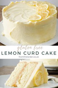 This Gluten-Free Lemon Curd Cake is a real homey cake. Made with fresh lemon curd sandwiched between lemon and vanilla infused sponges and covered with a buttery lemon curd swiss meringue buttercream. #glutenfreecake #lemoncurdcake #glutenfree #cake