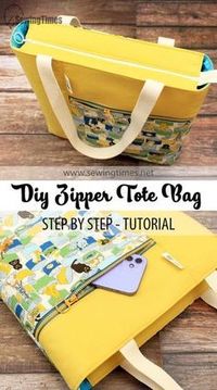 DIY Everyday Tote Bag with Zipper | Front Pocket Shoulder Bag Tutorial [sewingtimes]