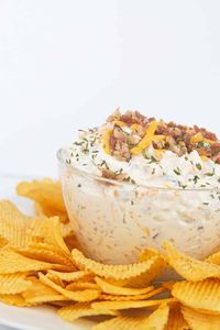 With only 3 ingredients this Easy Cheddar Bacon Ranch Dip can be whipped up in no time and ready to serve in 5 minutes at your next get together. #ranchdip #baconcheddarranchdip #baconcheddar #easydips #easyappetizers #easyrecipes #simpledip #colddip #partydips #footballdips #superbowldips