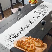 For most Jewish families, the central observance of Shabbat takes place at the dinner table on Friday night.🕯🏠 On Shabbat, every house becomes its own little or a miniature version of the Holy Temple. Having a beautiful tablecloth to place on your Shabbat table, is a critical way of doing shabat. You are not allowed to remove tablecloth until end of Shabat Havdala 🌺Material: 100% polyester 🌺One size: 90'' × 16'' ( 228.6 cm × 40.64 cm) 🌺Water resistant 🌺One-sided print 🌺Hemmed edges 🌺Meas