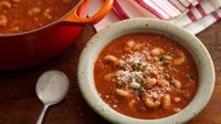 Pasta Fagioli This classic Italian soup comes together quickly and is hearty enough that even meat eaters will be satisfied! Pureeing a portion of the beans gives the soup creamy texture without added fat or calories.