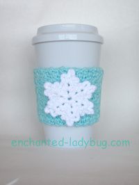 Free Crochet Snowflake Coffee Cup Cozy Pattern by The Enchanted Ladybug. A great winter accessory. Free crochet pattern PDF download