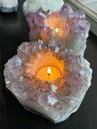 🌟Amethyst Crystal Cluster Candle🌟  💜Crown and Third Eye Chakras 💙 Weight - approx 2-3lbs Please allow for natural variation between each piece :) Incredible protective/healing/purifying stone to reduce negative energy, balance your emotions, and bring calmness and clarity to the mind.  Amethyst is known as the most common and universal healing stone because of the massive amount of benefits it possesses.  Physically, it is said to reduce headaches (and hangovers aid in better sleep, and boost the immune system and cell regeneration.  The candle holder is good to use for spells or to amplify beneficial effects. All crystals are charged⚡️ and cleansed 🌿 for the most powerful and positive energies