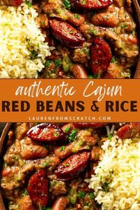 Discover the secrets of Louisiana cooking with this Cajun Red Beans and Rice recipe. This classic dish, rich in flavor and history, is a comforting meal that's both easy to prepare and deeply satisfying. A must-try for lovers of authentic Southern cuisine! Get more Louisiana recipes at LaurenFromScratch.com.