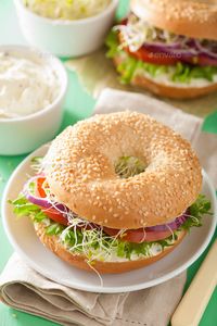 tomato sandwich on bagel with cream cheese onion lettuce alfalfa by duskbabe. tomato sandwich on bagel with cream cheese onion lettuce alfalfa sprouts#cream, #cheese, #bagel, #tomato