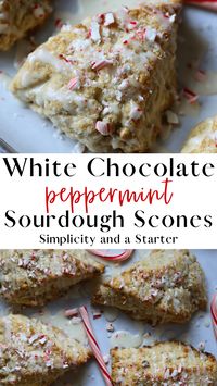 Christmas morning just got sweeter! White Chocolate Peppermint Sourdough Scones look as delightful as they taste. Sweet white chocolate chips and refreshing peppermint celebrate the best flavors that the holidays have to offer. Each buttery, flaky scone is topped with a white chocolate drizzle and more crushed peppermint candy canes.