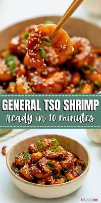 Sweet, savory, with a hint of spice, General Tso Shrimp comes together in just 10 minutes to create a dinner that everyone loves!