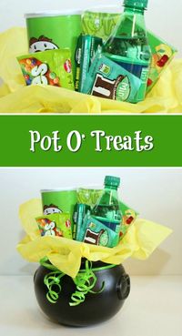 Collect up all of the green treats you can and make this cute St. Patricks day gift. This is a guide about making a pot otreats.