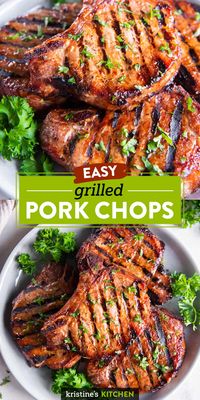 This easy Grilled Pork Chops recipe has a delicious pork chop marinade. It's one of our favorite grilling recipes, perfect for a BBQ or quick dinner.