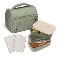 Packing meals is easier than ever with the Bentgo® Deluxe 4-Piece Lunch Set! Combining 1 insulated lunch bag, 1 Stackable lunch box   with a built-in utensil set and 2 ice packs, this set is the perfect all-in-one solution for meals on the go. The double-insulated lunch bag features an interior mesh pocket to store ice packs and an exterior water-resistant pocket to store napkins or other accessories. Available in four different trendy colors, the   easy-to-carry and easy-to-clean lunch bag is suitable for various ages,  from teens to adults. Coupled with each lunch bag is a stackable bento-style lunch box, which features two generous-sized containers to store food. The   bottom container is perfect for entrees and fits 2 cups, while the top tray is divided into two compartments