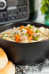 Crock Pot Chicken Pot Pie Soup Recipe is so easy in the slow cooker and creamy and delicious. Not only is this meal budget friendly but it tastes amazing!