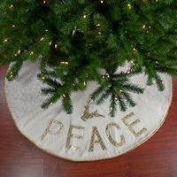 48" Cream and Gold Peace and Reindeer Christmas Tree Skirt - IMAGE 4