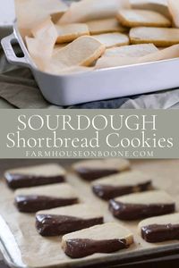 Buttery, crunchy and delicious, you'll be making this sourdough shortbread cookies recipe on repeat! Made with pantry staples and sourdough discard, it's a simple, sweet treat that is great all year round! #FarmhouseonBoone #cookies #shorbread #shortbreadcookies #sourdoughshortbread #sourdoughshortbreadcookies #sourdough