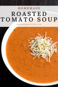 Made with fresh tomatoes, this homemade roasted tomato soup is creamy, delicious, and easy to make! A classic that everyone will enjoy.