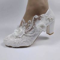 Low heel lace and pearl Wedding Pumps with 3 heel heights. Floral bridal shoes, Prom Bridal Party engagement formal Dress Shoes. Bridal low heel pumps.  These wedding heels have  3 heel heights  7cm, 8cm, and 11cm. Please send your heel to toe measurement and your foot width to me by message if you need help with selecting a size. Or you can just follow the size chart in the  photo listing.