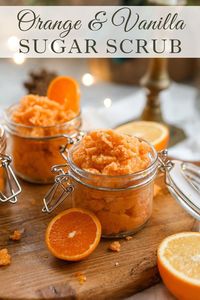 This Orange & Vanilla Sugar Scrub recipe is a perfect way to treay dry, cracked skin. This DIY body scrub recipe is sensative enough to use on your whole body and you can even use it as a face scrub too. Come see how to make this natural Orange & Vanilla Sugar Scrub recipe with using essential oils. #bodyscrubrecipe #vanillasugarscrubrecipe #naturalbodyscrub #naturalsugarscrub #sugarscrubdiy #bodyscrubdiy