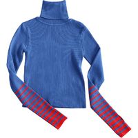 Turtleneck Striped Sleeve Knitwear Blue ($30) ❤ liked on Polyvore featuring tops, sweaters, turtle neck sweater, striped turtleneck sweaters, blue turtleneck sweater, short-sleeve turtleneck sweaters and blue turtleneck