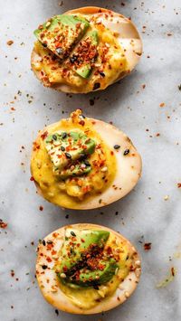 Korean inspired deviled eggs made with Korean marinated eggs “Mayak Gyeran” - bon abbetit