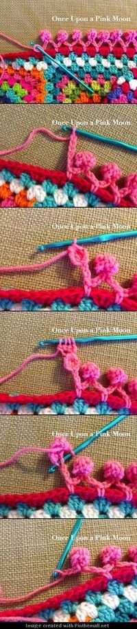 Pom Pom Edge with Free Pattern. 20 + Crochet Free Edging Patterns You Should Know--> http://coolcreativity.com/crochet/crochet-free-edging-patterns-you-should-know/ #Crochet #Edging #Pattern #Board