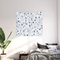 Flowers in knots pattern. floral, minimal, spring, white, blue, white-blue, blue-white Wall Tapestry