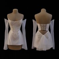 Pre-order Custom Bridal Cream Pearl White Satin Corset Mini Low V Back Skirt Hand Beaded Lace Crystal Embroidered Sheer Long Sleeves Dress - Etsy South Africa