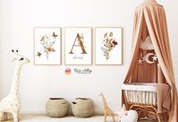 Personalized Boho Wildflower Wall Art, Floral Name Girl Bedroom, Girls Nursery Print, Boho Wildflower Nursery Art Digital Download, Set of 3