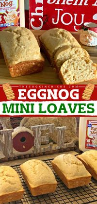 Time for another holiday baking recipe! It's perfect for Christmas morning brunch. Along with the flavors of rum extract and spices, these mini loaves of moist eggnog bread are an easy breakfast treat everyone will love!